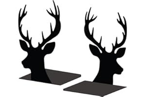 Peacoblue Metal Bookend Stopper Holder Stand for Shelves Decorative, 5.3"x4.3"x7.9" Modern Creative Heavy Duty Study Book End for Desk Shelf, 1 Pair (Deer Head)
