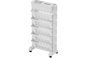 CAMPSIE Estantería De Escritorio Móvil, Móvil Pequeña Organizador De Estantería, Estantería Móvil De 5/6 Niveles, Estantería Móvil con Ruedas, Carro De Estantería Móvil para Sala De Estar, Oficina
