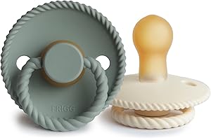 FRIGG Rope Dummy, Pack of 2, Latex Dummy, BPA-Free, Made in Denmark, Symmetrical Cherry Shape Teat (Cream/Sage, Size 1 (0-6 Months))