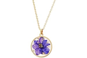 AMOR SPES 12 Month Birthday Real Flower Necklace for Women Handmade Dried Pressed Flower Charms Gifts for Family Friends