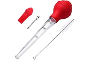 BINZHIYUAN Turkey Baster Kit Marinade Injector Food Syringe Meat Syringe Commerical Grade Quality FDA Rubber Bulb Including Marinade Injector Needle and Brush for Turkey Beef Steak BBQ (Red, Plastic) 1