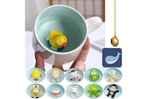 Arawat Mug Anatra Tazza regalo Divertente Tazza da caffè 3d Animale Tazza da tè 350 ml in ceramica con cucchiaio e sottobicchiere Tazza da caffè Tè Carino Tazza da caffè Regalo di compleanno