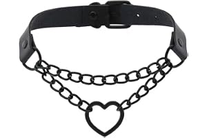 ACOLY Goth hjärtkedja chokerhalsband, PU-läderchoker, gotiskt grunge emo-halsband, Halloween-julsmycken för kvinnor, män