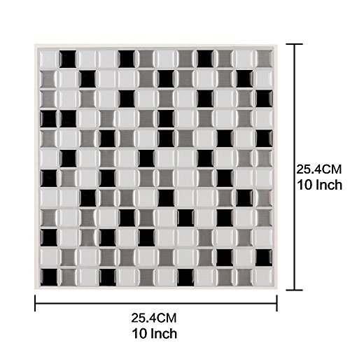 Ecoart Selbstklebende 3D Fliesenaufkleber Wasserdicht Selbstklebend für Küche und Bad – 25,4×25,4cm – Masaik – schwarz, grau und weiß – 6er-Set - 5