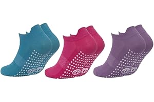 GM Apparel- Girls Gripper Socks 3 Pairs Non Slip Kids Trampoline Socks with Grippy Sole - Dance Gym Sports Trainer Liner Low Cut Ankle Socks with Heel Protection, Indoor Sox 2-13 Years