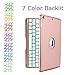 Price comparison product image New iPad 9.7 2018/2017 Keyboard Case, elecfan 7 Colors LED Backlit Wireless Bluetooth Keyboard Smart Stand Colorful Keyboard Cover for 2018/2017 Apple New iPad 9.7 inch (Rose Gold)