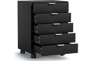 ‎ELUCHANG ELUCHANG Schubladenschrank, Rollcontainer, Mobiler Aktenschrank mit 5 Schubladen, Unter Schreibtisch SchrankBüro, Schubladenkommode für Zuhause Büro, Homeoffice, Schwarz