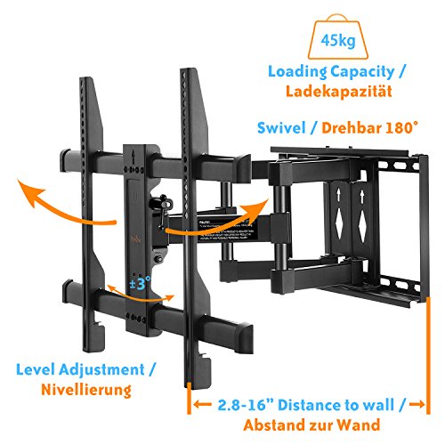 Perlegear TV Wandhalterung für 37-70 Zoll TVs – TV Halterung mit bis zu 45kg Gewicht – Beugt Nacken/Augen-Überanstrengung vor – inklusive 10 Fuß HDMI Kabel und Beton-Dübel - 3
