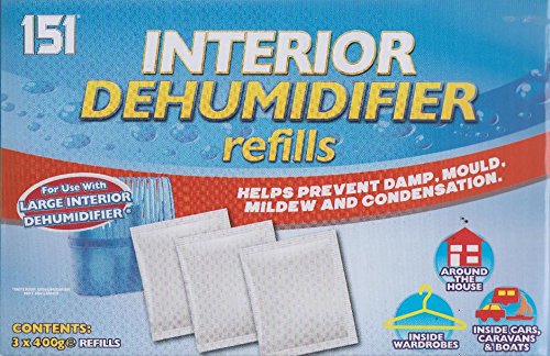 151 Interior Dehumidifier Refills 3 x 400g Refill Sachets For Large Dehumidifier