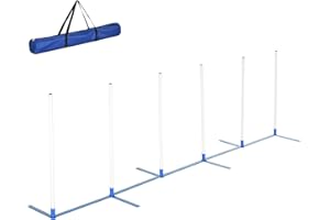 PawHut Agility Set Hunde 6-teiliges Agility-Ausrüstung für Hundetraining klappbar Steckhürdenset mit 6 Slalomstangen Tragetasche Trainingszubehör Koordinationstraining Agilityset für Spiele Training