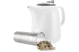Tealyra - Daze Ceramic Large Teapot White - 1400ml (6-7 Cups) - with Stainless Steel Lid Extra-Fine Infuser for Loose Leaf Tea