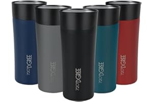 720°DGREE Thermobecher 350ml “PleasureToGo 2.0” - 3 Größen, 5h Heiß, 10h Kalt, Auslaufsicher, BPA-Frei, Hygienisch, 360° Trinköffnung - Schlanker Travel Mug, Thermo Becher To Go - Schwarz