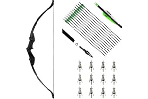 BIUBIUSOT 53" Takedown Recurve Bow and Arrow Set Adult 30/40LBS Archery Right Left Hand Archery Target Practice Outdoor Hunting 12pcs Mixed Carbon Arrow