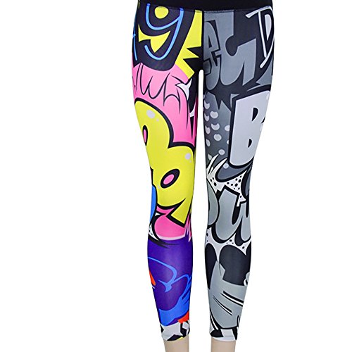 KEERADS Femmes Yoga Pantalon Athlétique Impression Colorée Entraînement Legging Fitness Sport Gym Pantalon De Course Collants(M,Multicolore)