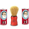 The Shave Factory 2 x Arko Shaving Cream Soap Stick and Omega Shaving Brush with Natural Boar Bristle, Red