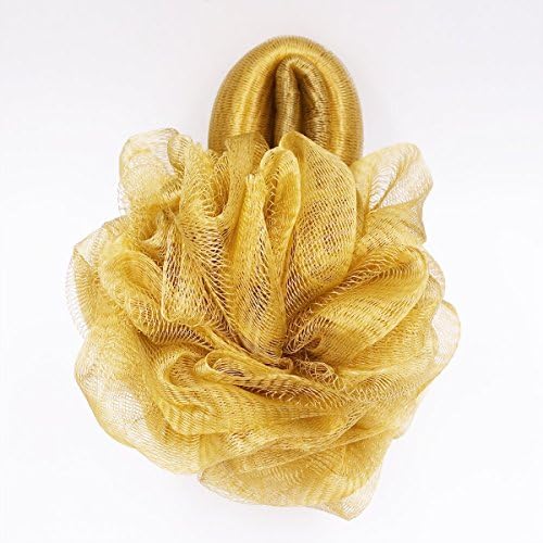 FullGold Bath Rose Flower Style with Hand Loop Shower Sponge Pouf Loofahs Mesh Brush Shower Ball, Large Exfoliating Soft Bath Sponges Loofah Pack of 1 (gold)