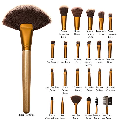 Allin Exporters Makeup Brushes 24pcs Quality Natural Cosmetic Brush Set With Golden Leather Pouch 24 Count Brush set For Eye Shadow Blush Concealer(Cream-Coloured) (24 Pcs) RS.745 (69.00% Off) - Amazon