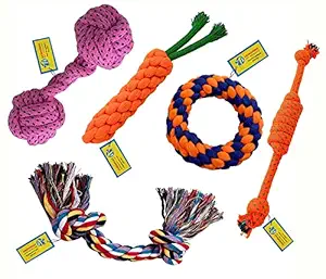 JAINSONS PET PRODUCTS Dog and Puppy Rubber Ball and Cotton Bone Chew Toy (Multicolour)