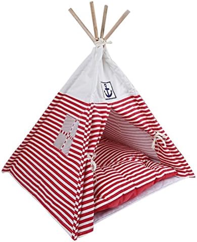 Pet Tent Pet House Bed For Cats and Dogs Kennels Navy Stripe Red