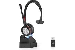 MAIRDI Cuffie Bluetooth Senza Fili, Cuffie Wireless con Microfono per PC Cellulare, 40 ore di Riproduzione, Mono On Ear Cuffie ufficio per Call Center Computer Microsoft Teams videoconferenza