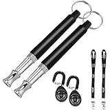 FRETOD Hundepfeife Ultraschall/Frequenz verstellbar | Hochfrequenz &amp; leise 2 Stück mit Hunde-clicker &amp; Schlüsselband Schwarz/Silber mit einstellbarer Frequenz zu Kontrolle erlangen und Bellen stoppen
