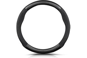 Ergocar Forma Redonda Fibra de Carbono y Cuero PU de Microfibra Funda Volante Coche Antideslizante Accesorios Coche Transpirable Estilo Deportivo para diámetro 38cm （15 "）-Negro