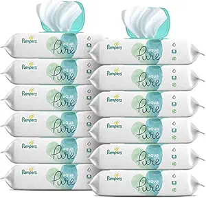 Pampers Aqua Pure 12 Pop-Top Packs Sensitive Water Baby Wipes, Hypoallergenic and Unscented, 672 Count: 12 Refills, 672 Count