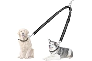 Nasjac Doppelte Hundeleine, kein Verheddern 360° drehbarer Splitter Doppelleine fur Zwei Hunde, verstellbare stoßdämpfende Bungee-reflektierende Leine für Hunde klein mittlere und große Lauftraining