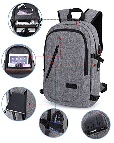 Domila Anti Diebstahl Business Laptop Rucksack mit USB-Ladeanschluss  wasserdichter Reiserucksack f  r M  nner und Frauen  grau 