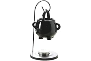 Makimoo Hanging Pagan Cauldron Oil Burner, Black Wax Warmer Aroma Diffuser, with Handle, for Essential Fragrance Wax Melts, Enchanting Witches' Home Decor Element.