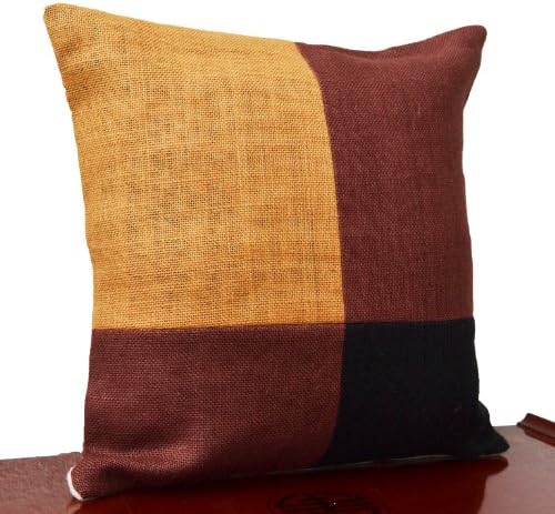 Amore Beaute Handmade Jute Hessian Cushion Covers- Colour Block Cushion Covers - Black Cushion Covers - Brown Cushion Covers - Mustard Cushion Covers - Yellow Cushion Covers - Colour Block Cushion Covers - Decorative Cushion Covers - Square Cushion Cover - Accent Cushion Covers (45 x 45 cm)