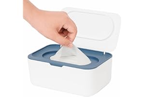 Wipes Dispenser, Wipe Holder for Baby & Adult, Seposeve Refillable Wipe Container, Keeps Wipes Fresh, One-Handed Operation. Non-Slip, Easy Open/Close Wipes Pouch Case, Blue