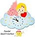 Produktbild Wanduhr - Uhr aus Holz - " Engel / Engelchen mit Wolke - rosa - pink " - 29 cm groß - sehr leise ! - Pendel abnehmbar - für Kinderzimmer & Wohnzimmer - Holzuhr - Kinderuhr - Analog - schleichende Sekunde - für Erwachsene & Kinder Jungen Mädchen - Helikopter - Stern Wolken - Aracne - Pendeluhr / Pendelwanduhr - Baby Geburt - Neugeboren / Herz