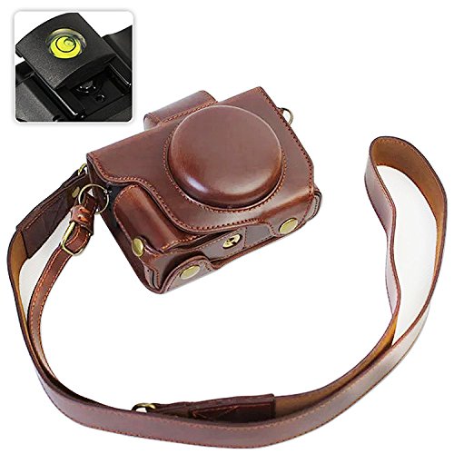 First2savvv Premium Qualität dunkelbraun Ganzkörper- präzise Passform PU-Leder Kameratasche Fall Tasche Cover für Canon PowerShot G5 X mit gradienter -XJD-G5X-HH10G15