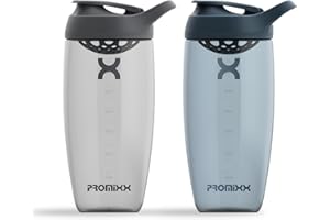 Promixx PURSUIT Protein-Shaker-Flasche 2er-Pack – Premium Protein Shaker Bottle – Langlebiger, Auslaufsicherer, Geruchsneutraler Shaker Becher – Mitternachtsblau, Graphitgrau, 700ml
