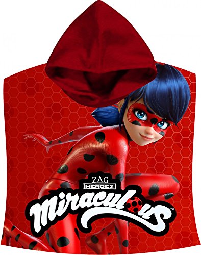 Preisvergleich Produktbild Miraculous Ladybug: Badetuch / Bademantel / Kapuzen Poncho für Kinder, 100% Baumwolle (Frottier)