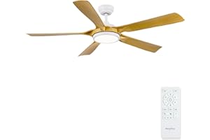 Newday 142cm Grand Ventilateur de Plafond Couleur du Bois avec Lumiere Dimmable, Télécommande Silencieux, 3 Minuterie, Fonction mémoire, Moteur DC Réversible pour Chambre Salon Terrasse