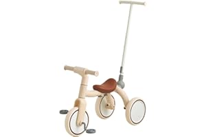Kidpop 4-in-1 Grow-With-Me Pony Trike for Toddlers, Convertible Balance Bike ，Tricycle， Push Trike ， Scooter, Adjustable Handle, EVA Wheels, Gift for Kids Ages 1-4(Beige)