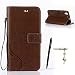 Produktbild Huawei Y6 II Hülle, Huawei Y6 2 Schutzhülle, Alfort 3 in 1 Lederhülle Fashion Design Premium PU Leder Hohe Qualität Tasche Case Cover Kasten Abdeckung Wallet für Y6 II / Y6 2 5.5" Smartphone Funktion Standfunktion Unterstützte Telefone und Magnetverschluss mit Schmetterling ( Dunkelbraun ) + Alfort Schwarz Stylus Pen + Netter Staub Stecker