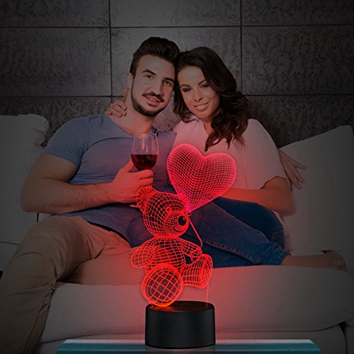Ballon tragen 3D Optische Illusions-Lampen, FZAI Tolle 7 Farbwechsel Acryl berühren Tabelle Schreibtisch-Nachtlicht mit 150 cm USB-Kabel für Kinder Schlafzimmer Weihnachten Geburtstagsgeschenke - 2