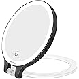 Kostlich MYIAMO Makeup Mirror with Lights, Double Sided Lighted Magnifying Mirror 10X/ 1X with 3 Color Lighting Modes, Tabletop Mirror with Adjustable Folding Handle for Home or Travel, Black