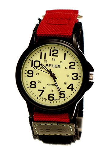NY London Kinderuhr Jungen Mädchen Nylon Armbanduhr Textil Night Glow Schwarz Rot Armband Uhr mit leuchtendem Ziffernblatt inkl.Uhrenbox