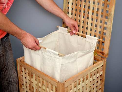 Wäschekorb Wäsche Truhe Sammler Box 68 cm Höhe Badmöbel Massiv Walnuss Holz - 3
