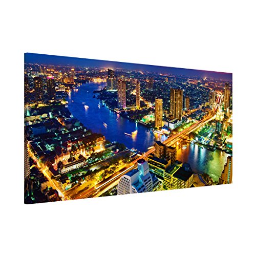 Apalis 108728 Magnettafel Bangkok Skyline Memoboard Design Quer Metall Magnet Pinnwand Motiv Wand Stahl Küche Büro, 37 x 78 cm