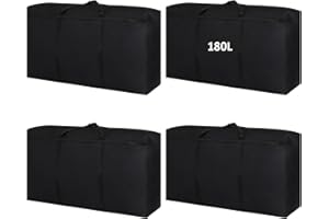 LOPYXBR 4pcs 180L Large Storage Bags with Zips 600D Oxford Moving Bags Extra Large Strong Black Big Bags for Moving, Large Laundry Bags with Zips for Clothes Bad Camping