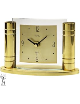 AMS Funk Tischuhr , goldfarbenes Metallgehäuse , Aluminium - Zifferblatt