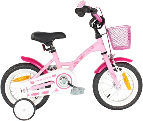 PROMETHEUS Kinderfahrrad 12 Zoll Mädchen in Rosa Lila & Weiß mit Stützrädern | Seitenzugbremse und Rücktrittbremse | ab 3 Jahren | 12" Classic Edition 2017