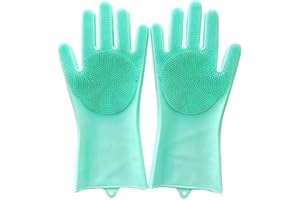 HUAYINGMEI Guantes de Limpieza de Silicona, Guantes de Esponja de Limpieza Con Depurador Para Lavar Platos, Baño, Cocina, Limpieza de Automóviles y Aseo de Mascotas (Verde)