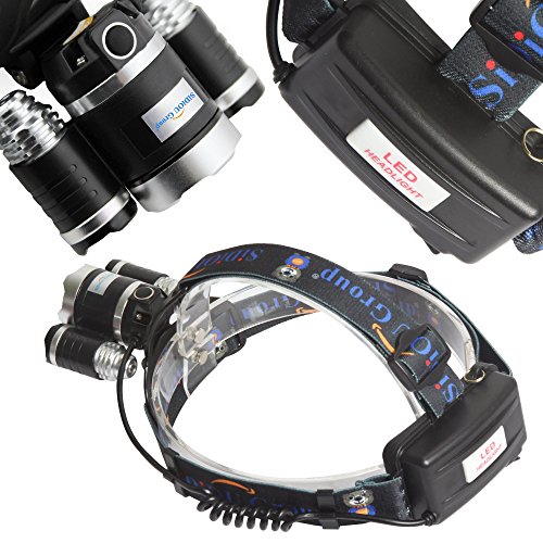 Sidiou Group 30W 5000 Lumen 3x Cree XM-L T6 Led Kopflampe / Stirnlampe, Wasserdicht Wiederaufladbare 3-Birnen High Power Zoom Scheinwerfer für Camping Angeln Radfahren Rennen Gehen Mit 2 x 3,7 V 3000mAh 18650 Akku Und Ladegerät - 8