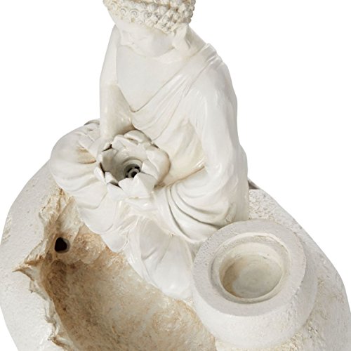 miaVILLA Zimmerbrunnen Buddha mit Teelichthalter Polyresin Weiß Höhe 38 cm - 4